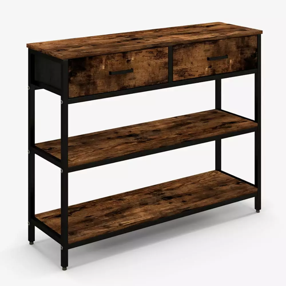 Kadyn Console Desk Table Folding Fabric Drawers Rustic Brown Entryway Table Console