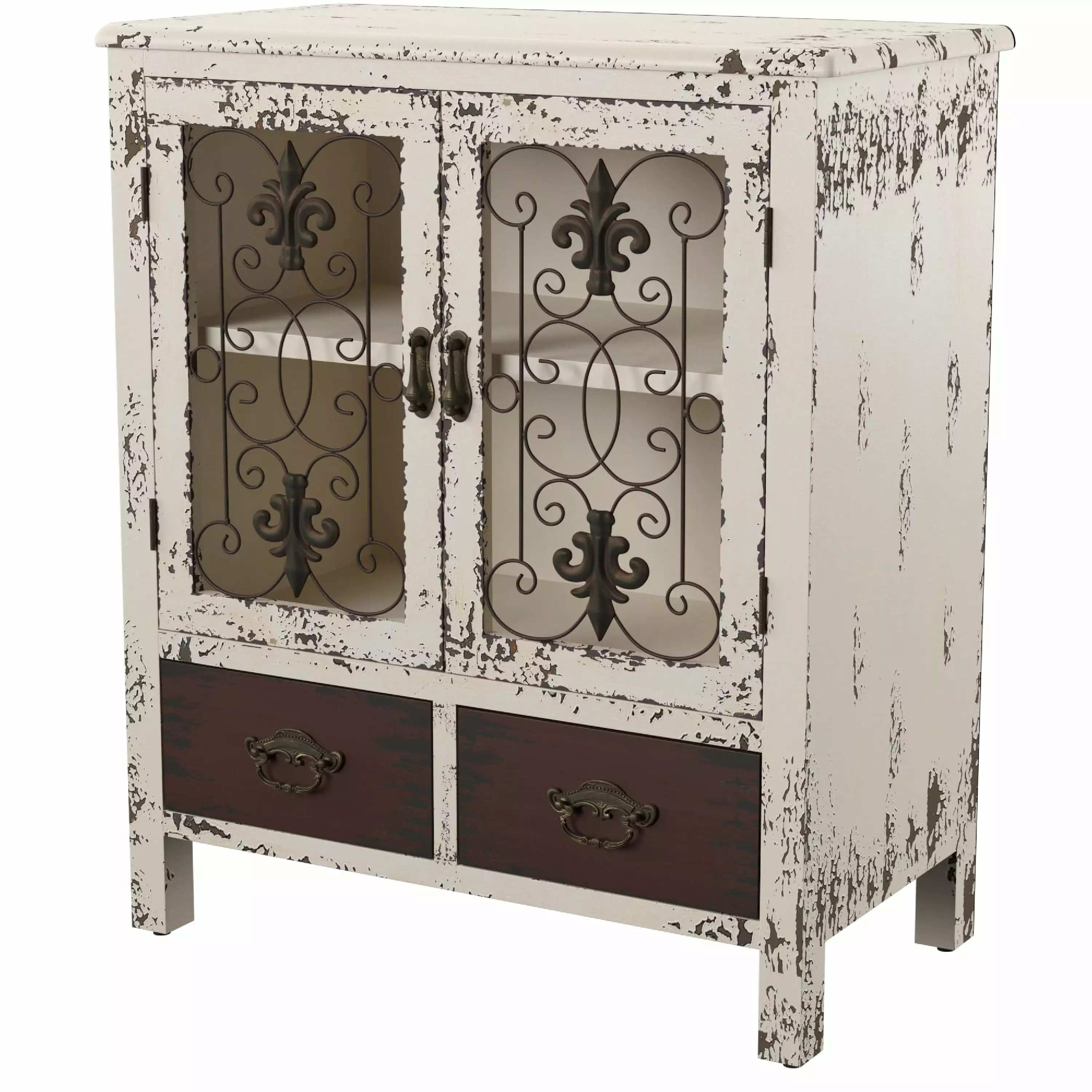 Powell Paulson 2-Door 2-Drawer Distressed White Wood and Iron Indoor Console Table Console