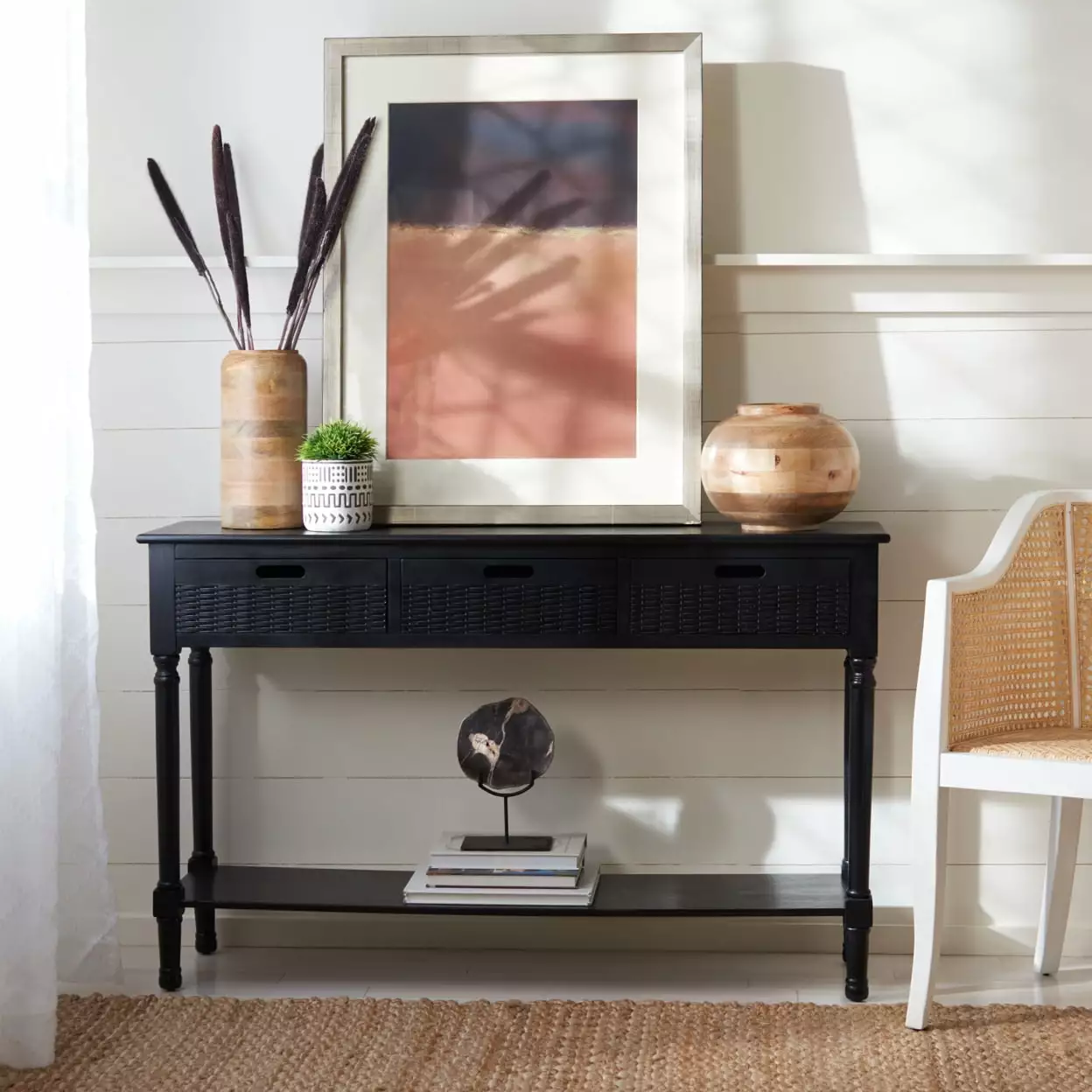 SAFAVIEH Landers 3-Drawer Rustic Black Wood Rectangle Console Table 47.3 W Console