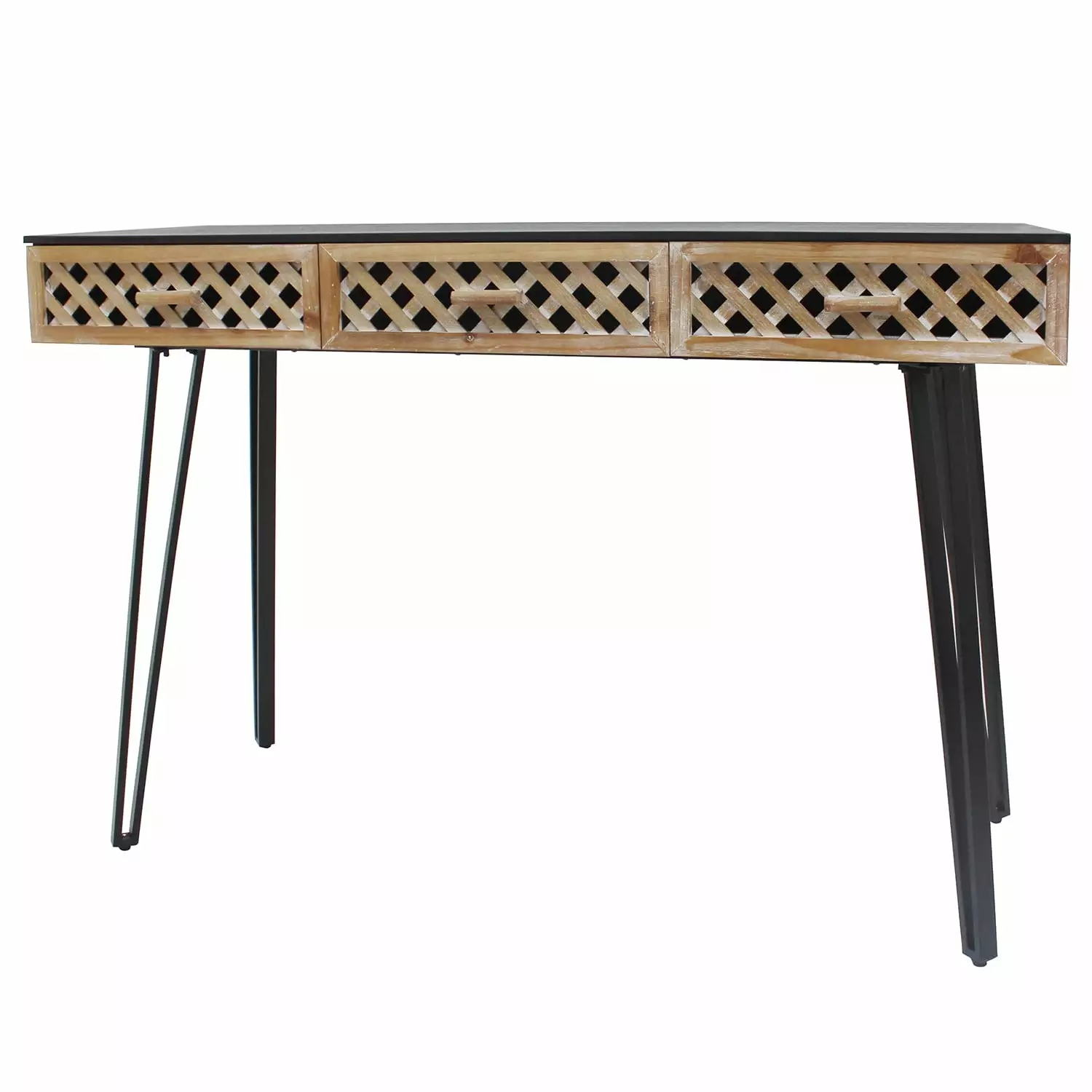 VELOVE Rustic Black Wood Console Table Drawers Stylish Storage Console