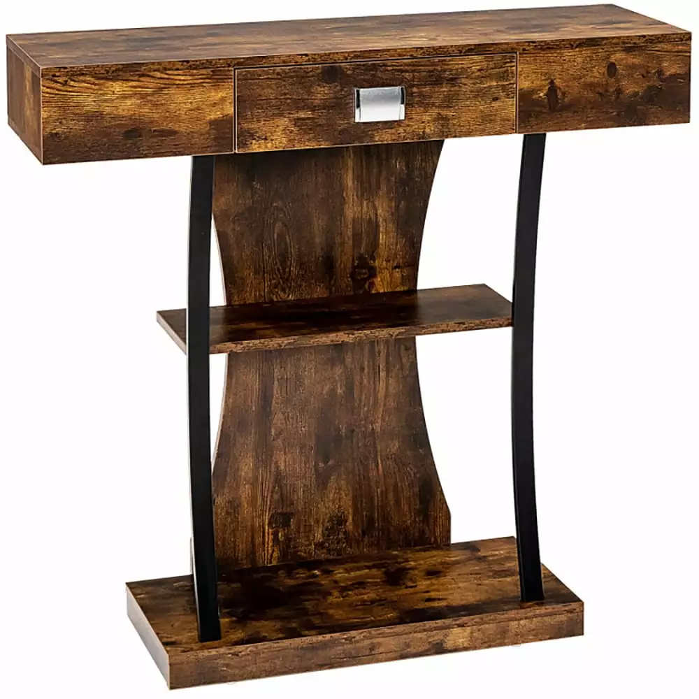 YYAo Console Table Drawer and 2-Tier Shelves Rustic Brown Entryway Living Room Table Console