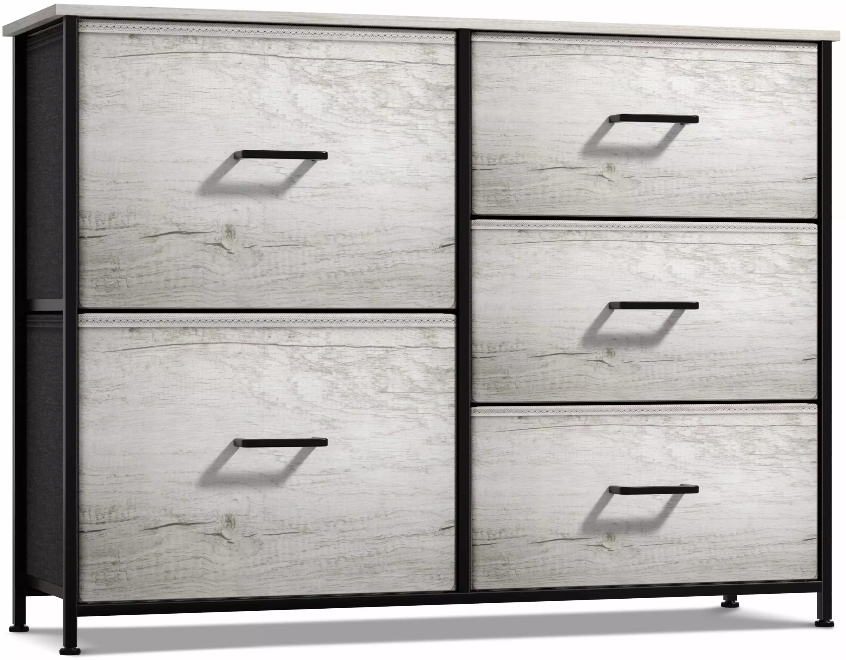 Sorbus 5-Drawer Dresser Storage Organizer Steel Frame Wood Top Handles Rustic Beige