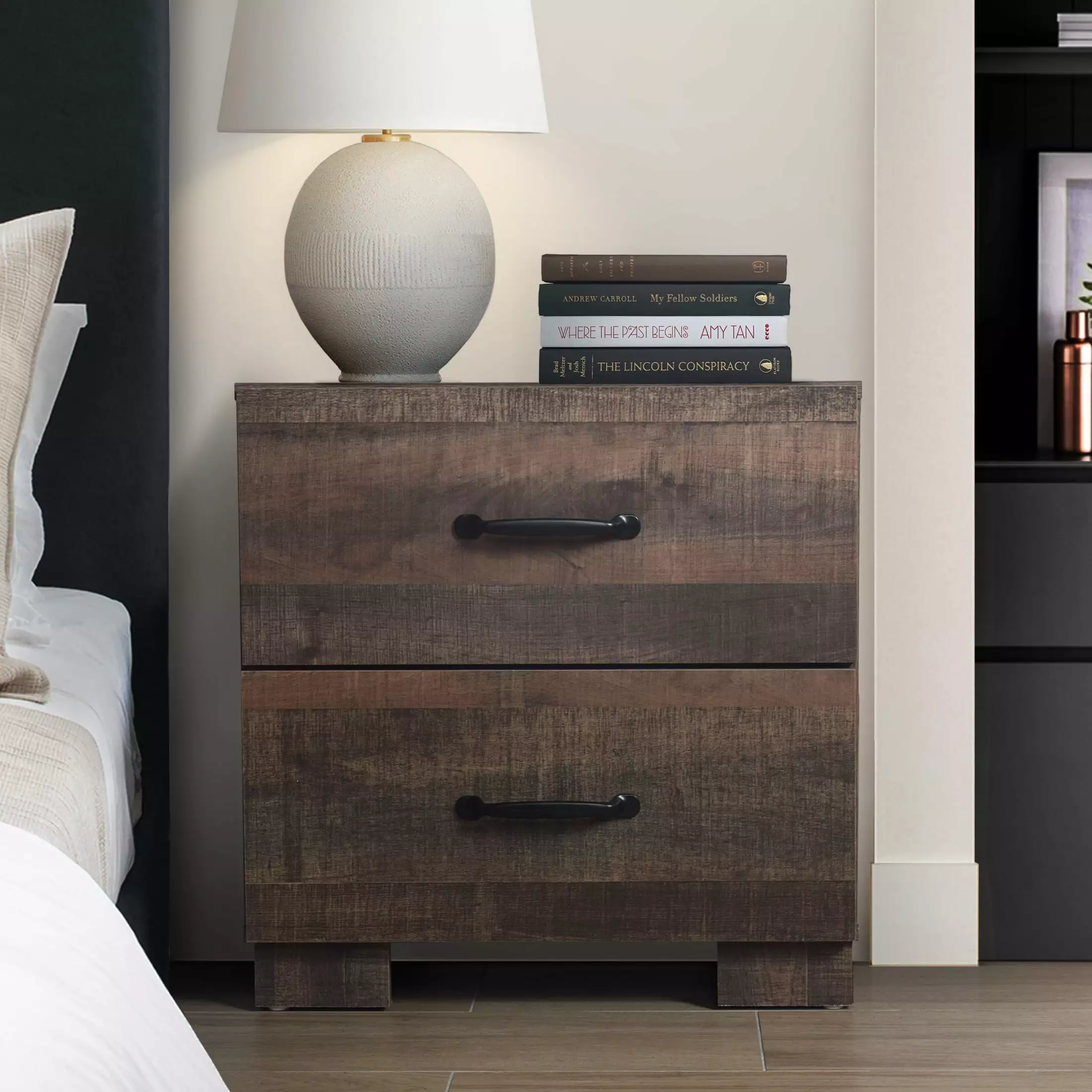 Castle Place Rustic Perfect 2 Drawers Nightstand Brown Oak Bedside Table