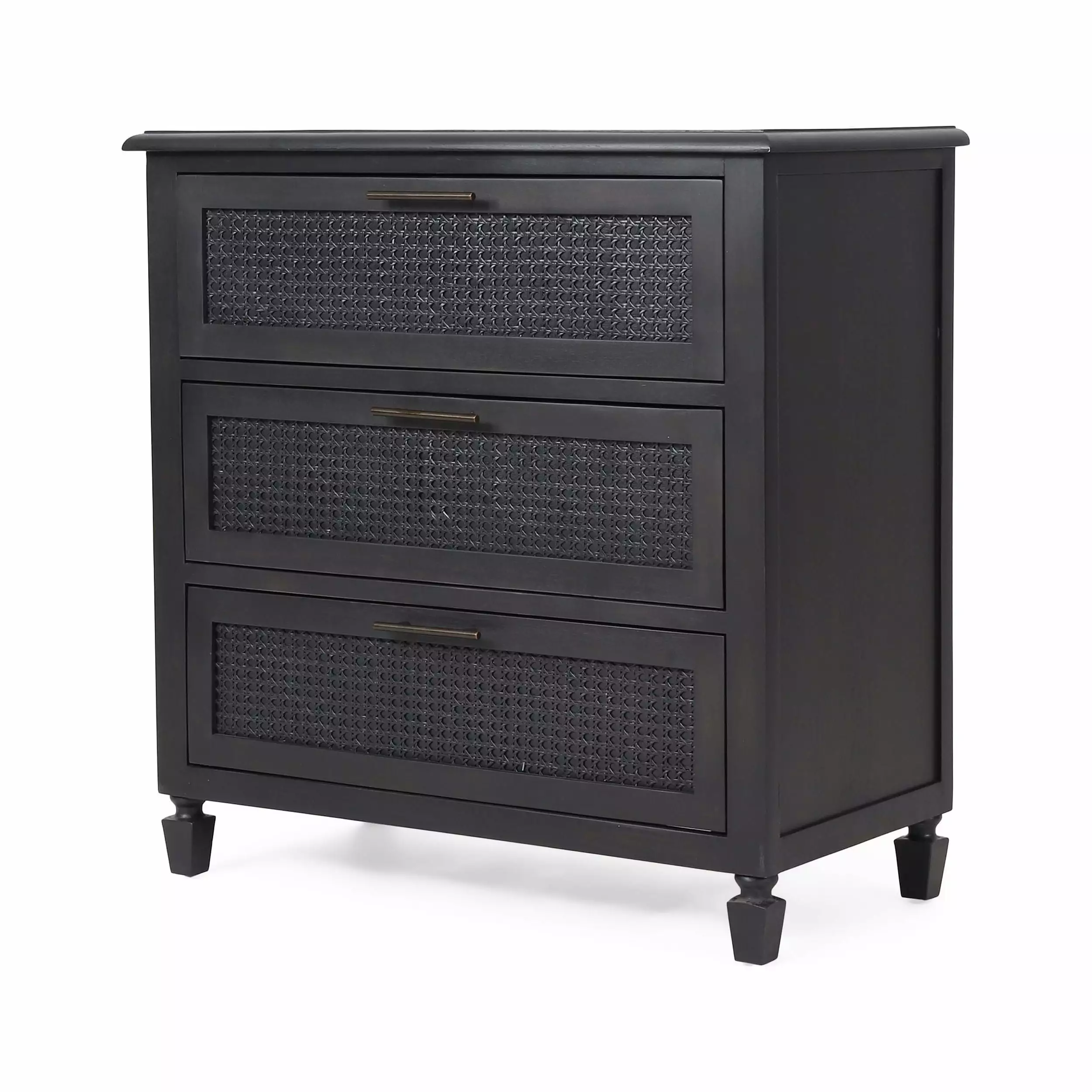 GDF Studio Pollards Rustic Acacia Wood and Cane 3 Drawer Dresser Dark Gray GDFSTUDIO
