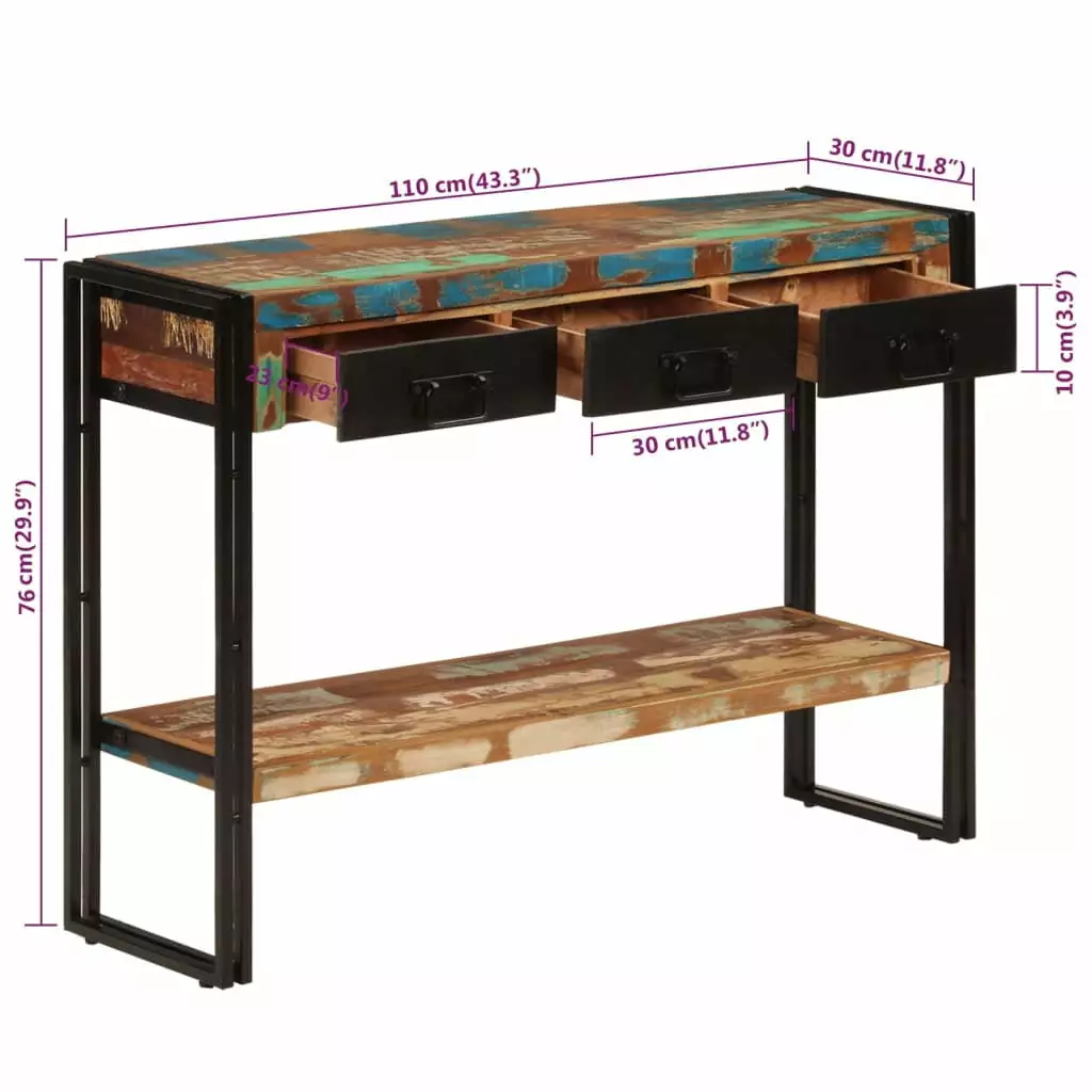 vidaXL Console Table 43.3x11.8x29.9 Solid Wood Reclaimed Rustic Home Decor Console