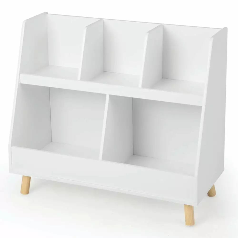 Kepooman White 5-Cube Kids Bookshelf Toy Organizer Anti-Tipping Kits