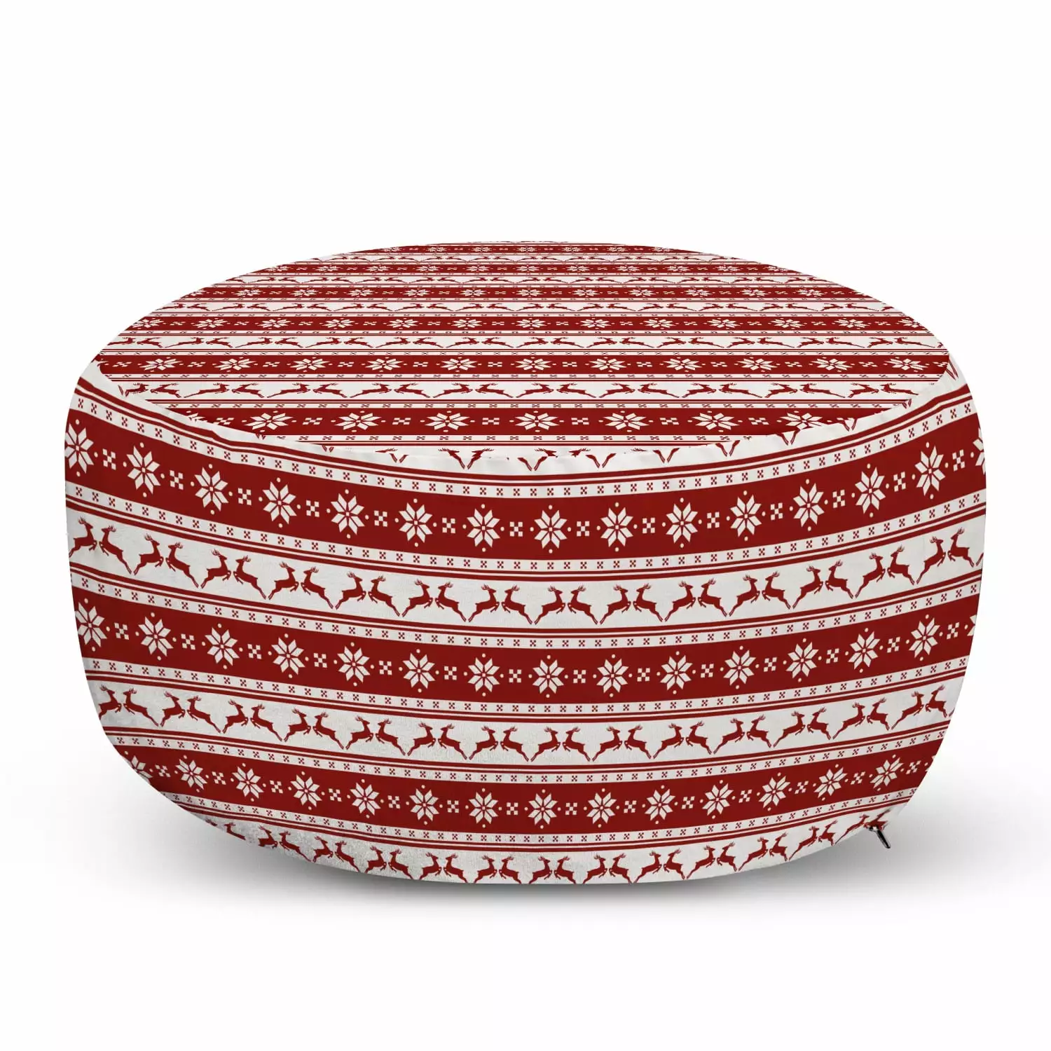 Christmas Pouf Cover Zipper Norwegian Scandinavian Traditional Vintage Style Borders Reindeer Striped Flower Ambesonne