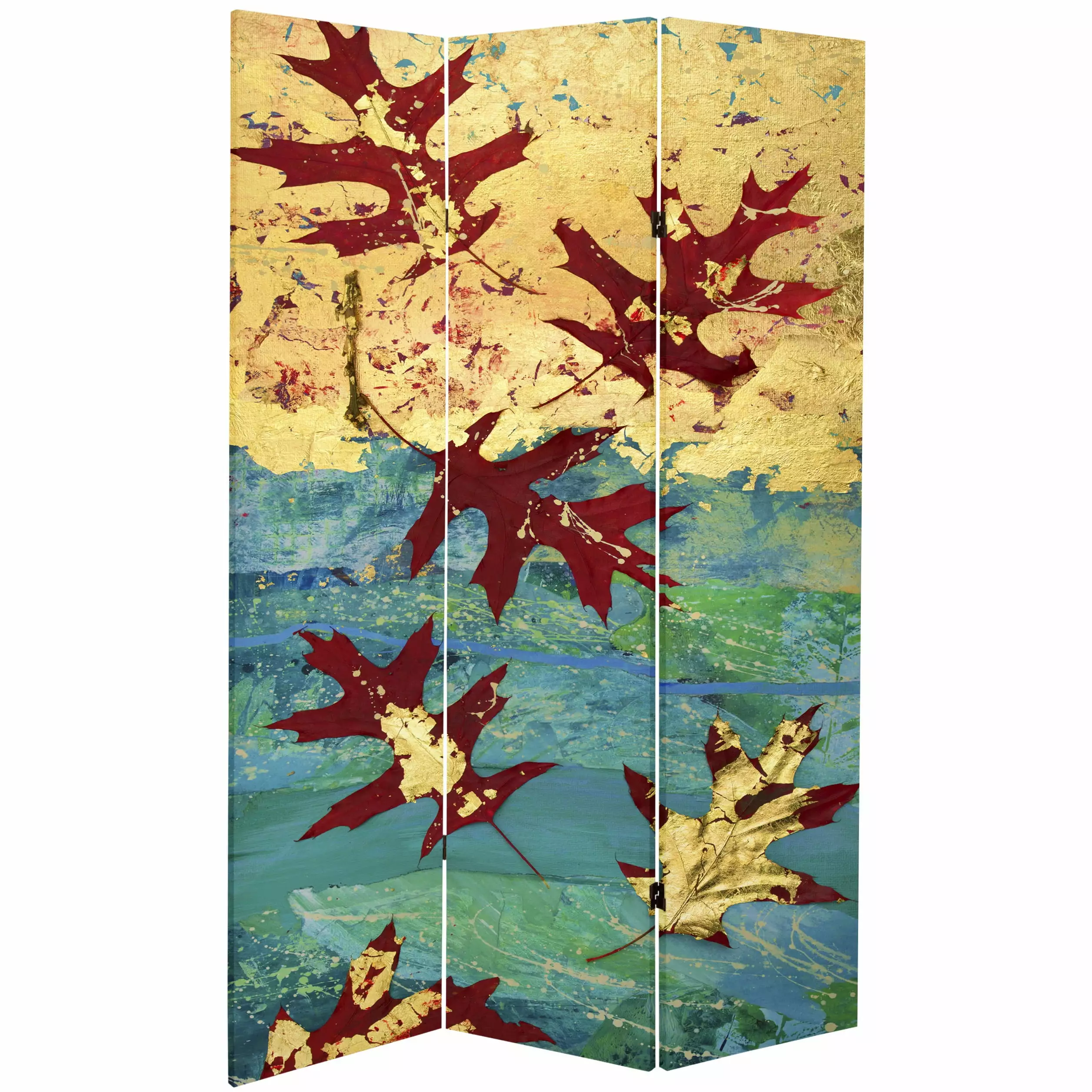 7 ft. Tall Double Sided Autumn Leaves Canvas Print Panel Screen Room Divider - Seasonal Décor Oriental Furniture