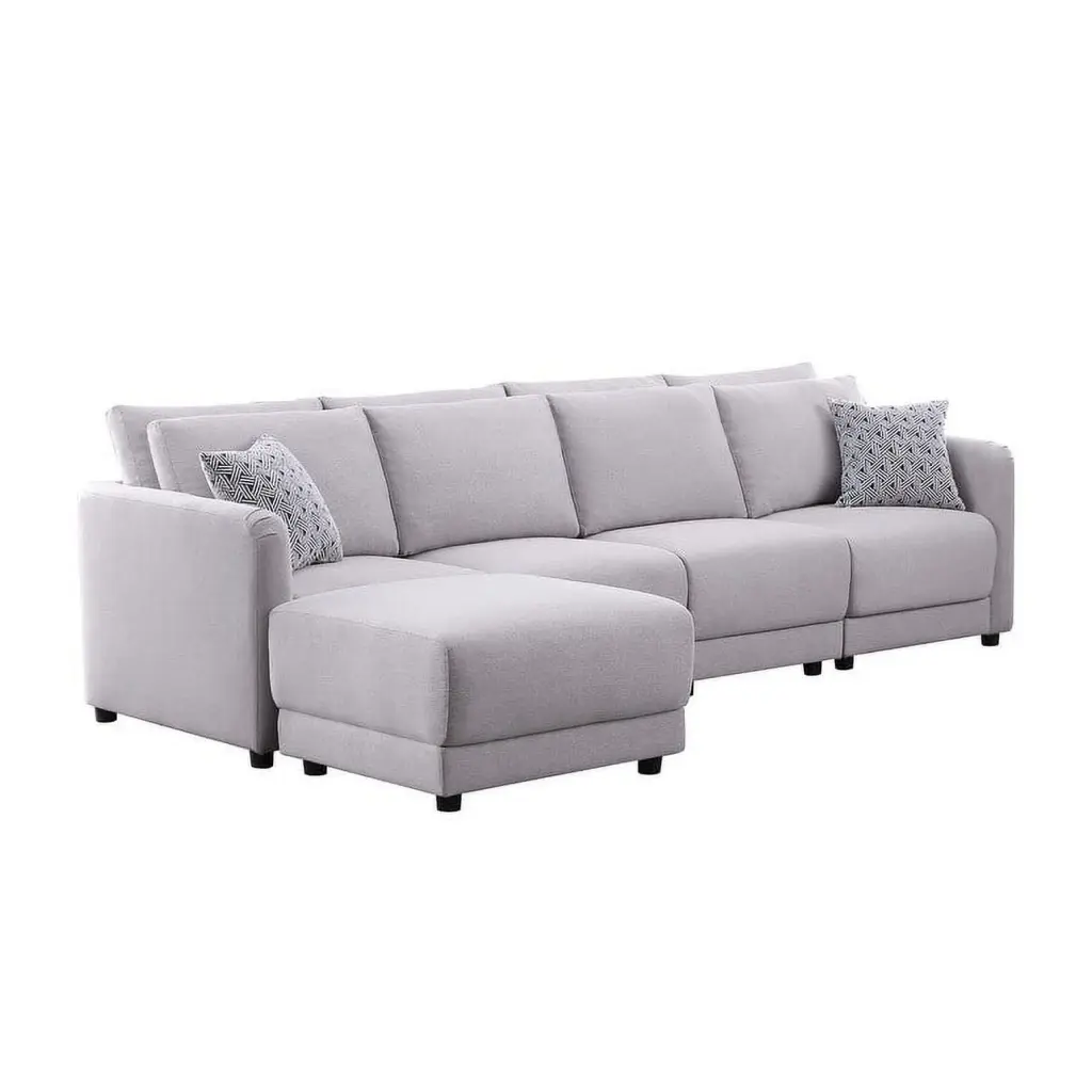 Penelope Light Gray Linen Fabric 4-Seater Sofa Ottoman & Pillows Bed Bath & Beyond