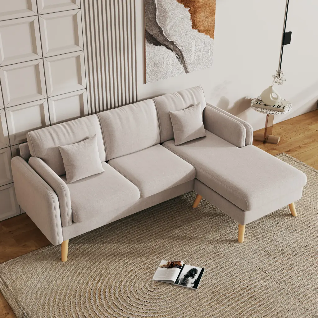 CoSoTower L-Shaped Sofa Footrests Light Gray Double Armrests Living Room Apartment
