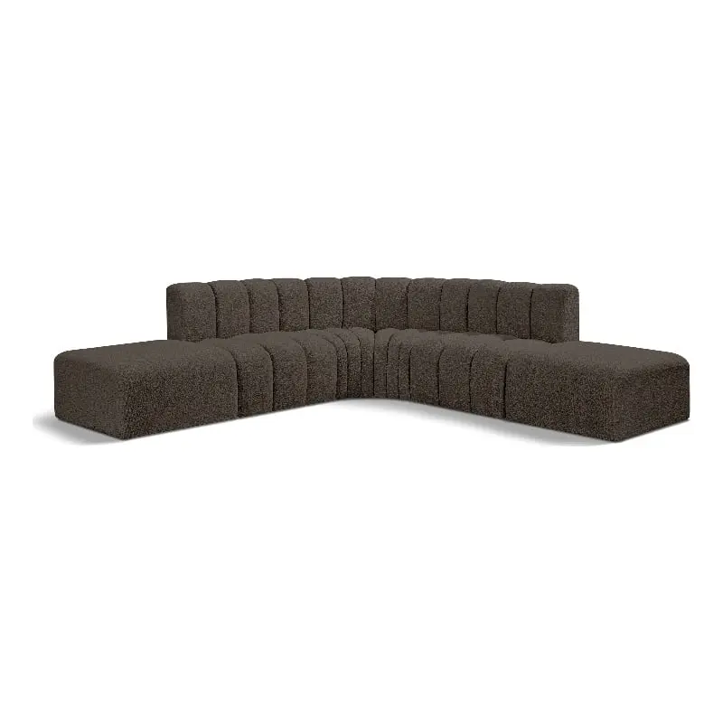 Meridian Furniture Arc Brown Boucle Fabric Modular Sofa - Modern Living Room Sectional