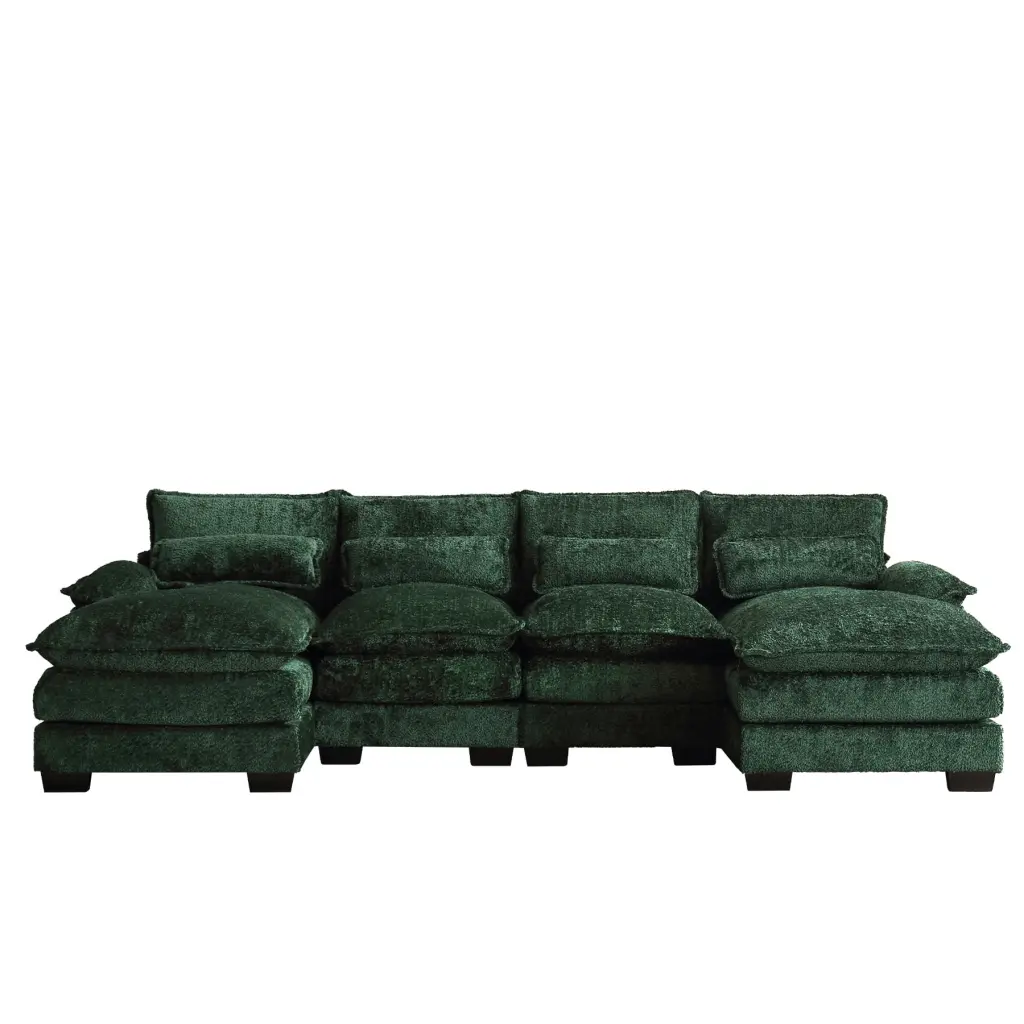 Ouyessir U Shaped Sectional Sofa 4-Seat Fluffy Chenille Modular Sofa Living Room