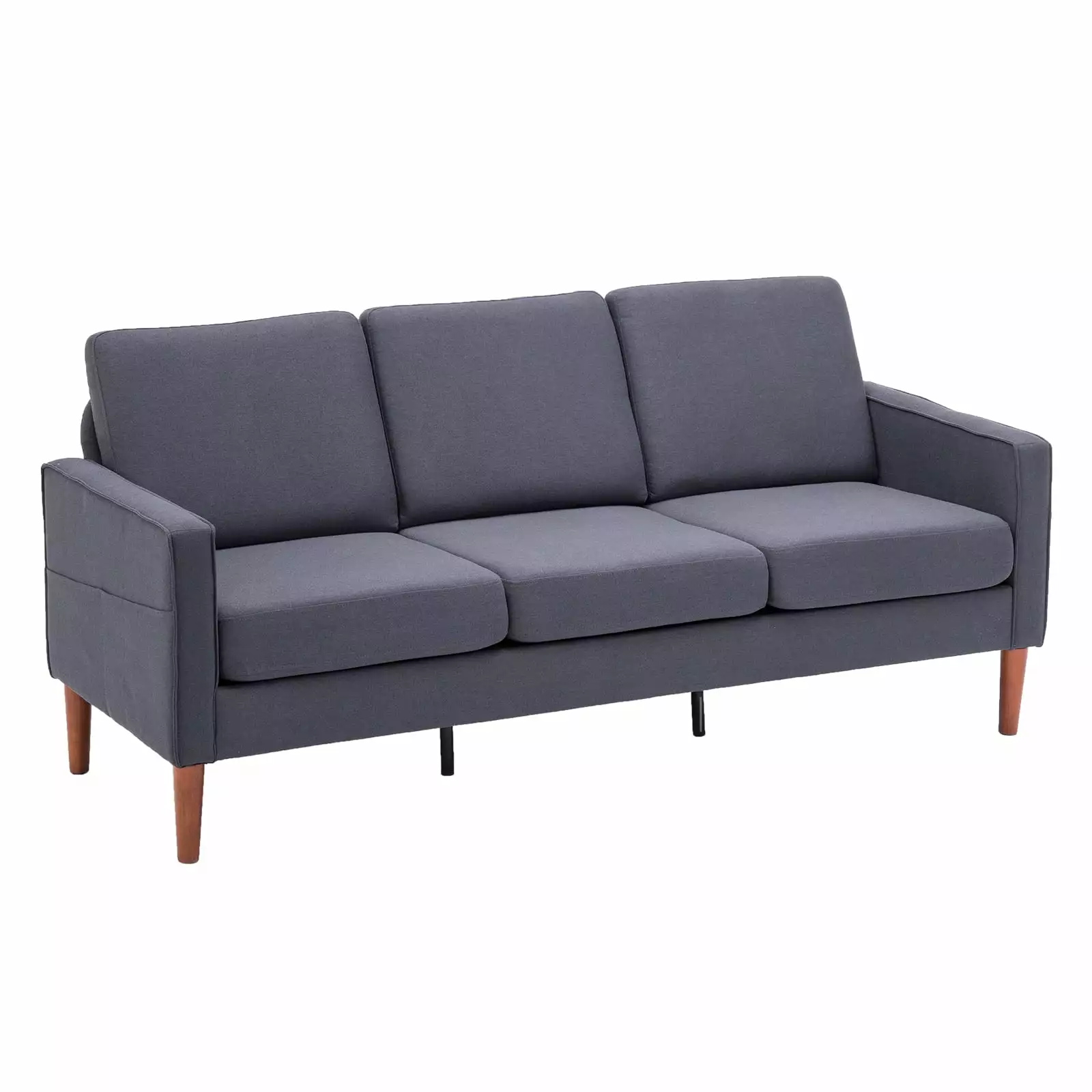 180x76x85cm Dark Grey Linen Modular Sofa Solid Wood Legs Second Generation Three Seats Chaise Pevor