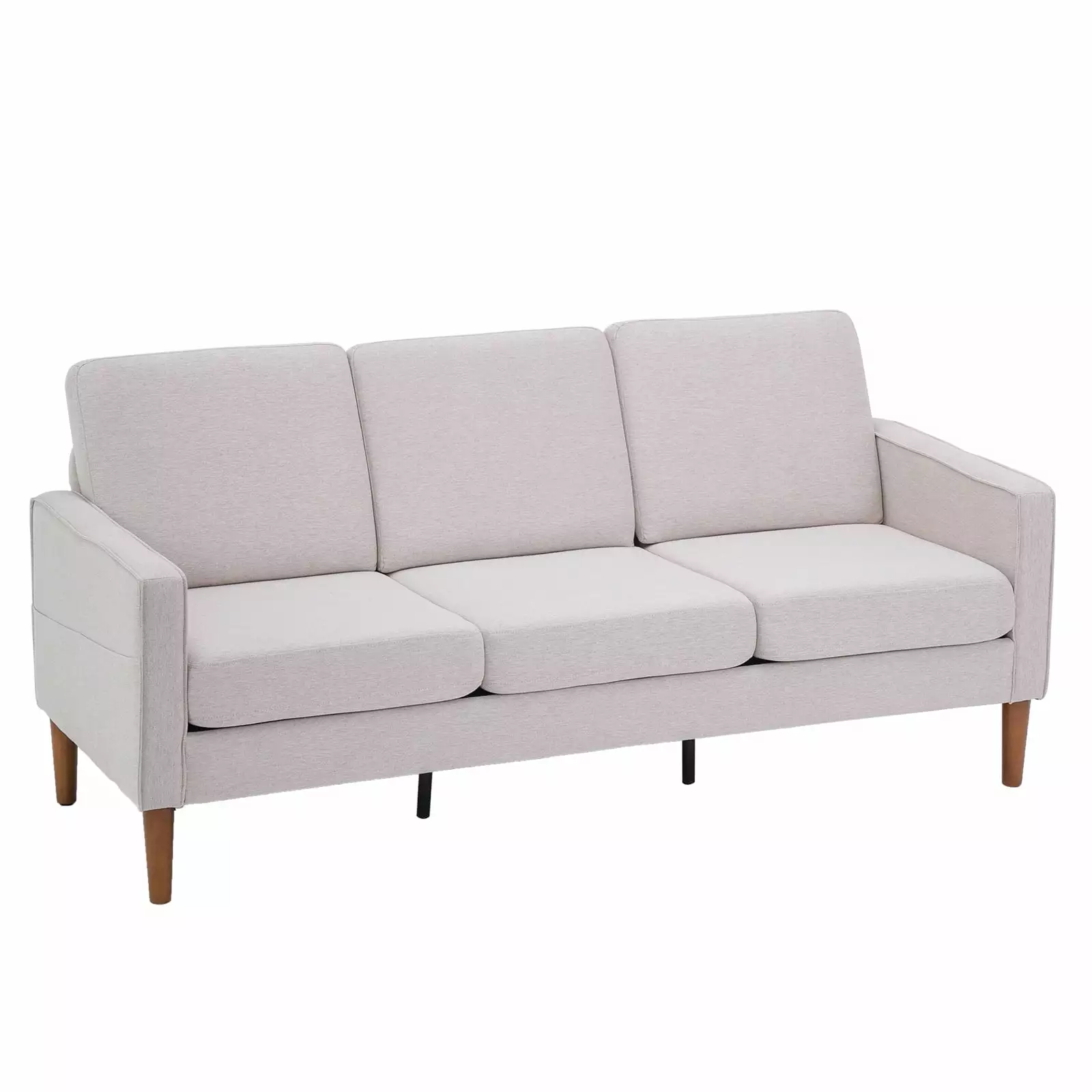 180x76x85cm Linen Solid Wood Legs Modular Sofa Creamy White Second Generation Three Seats Chaise Pevor