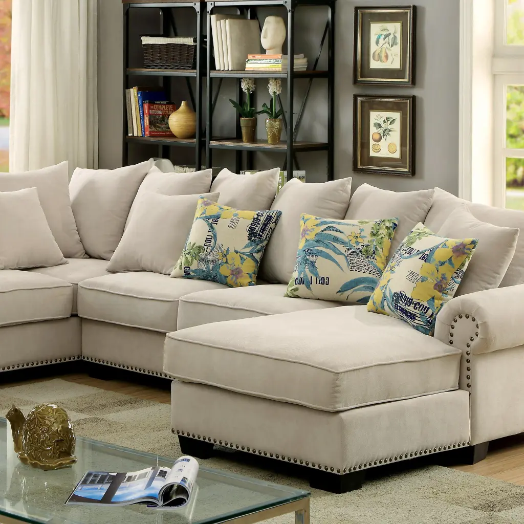 SKYLER Beige Sectional - Comfortable L-Shaped Sofa Living Room