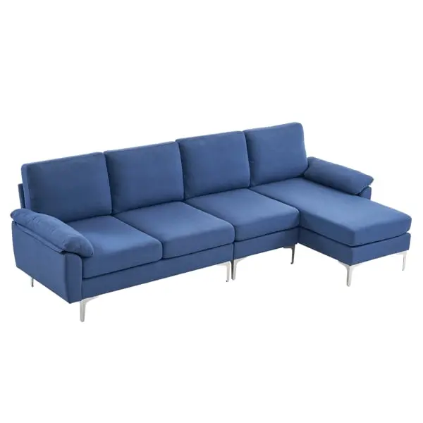 280x140x86cm L-Shaped Glossy Blue Modular Sofa Iron Legs 4-Seater Indoor Use