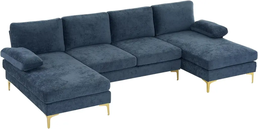 U-Shaped 4-Seat Modular Sofa Bed Queen Size Pull Out Couch Dirt Resistant Grey-Blue Living Room YANG97