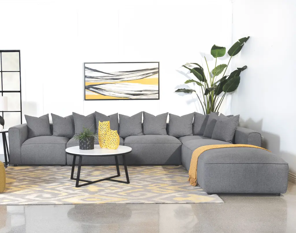 Jennifer 6-Piece Tight Seat Modular Sectional Grey Contemporary Sofa Set