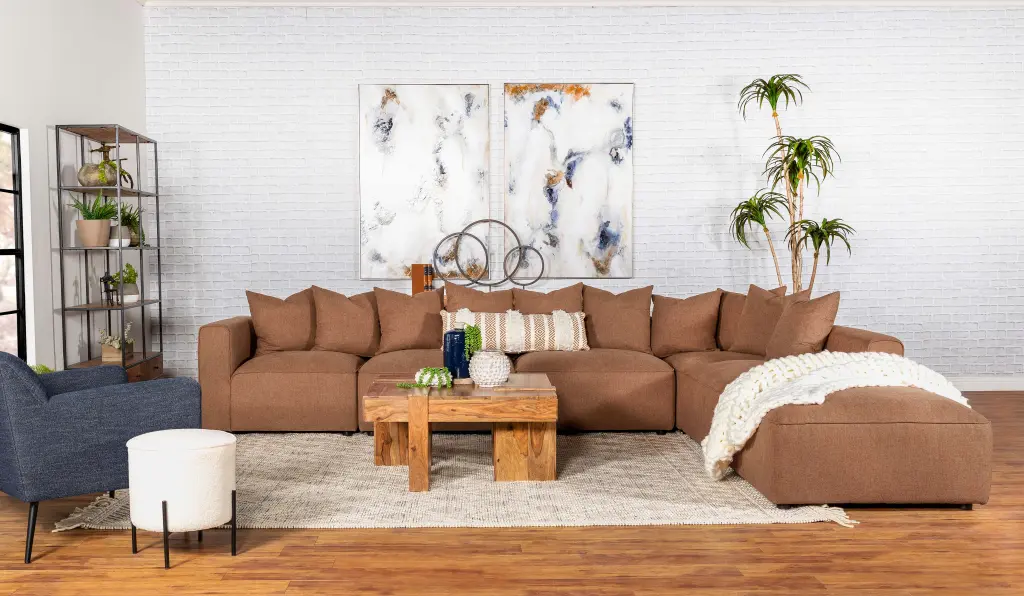 Jennifer 6-Piece Upholstered Modular Sectional Terracotta Comfortable Sofa