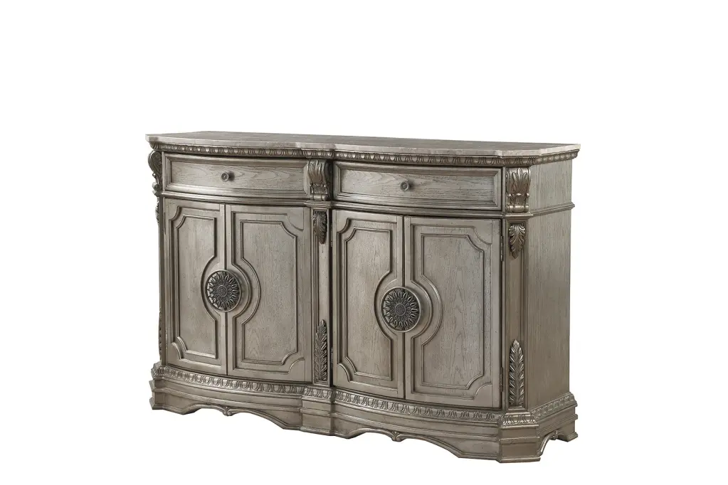 Northville Antique Silver Server Marble Top Dining Room Buffet
