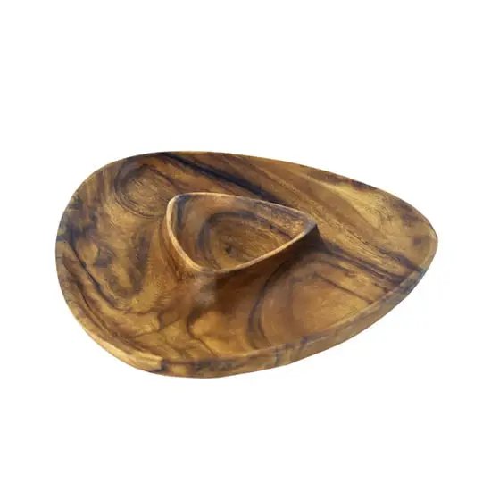Acacia Wood 3-Sided Chip and Dip Tray, 12" x 2"