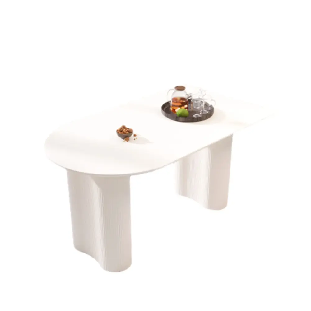 Modern Cream Style Dining Table Round Wave Legs, 4 - 8 Person - Cream White