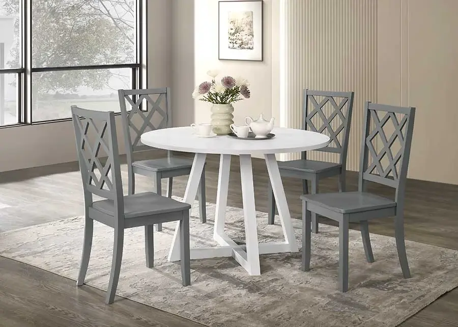 Sandpiper 5 Piece Round Dining Adjust Grey Side Chairs