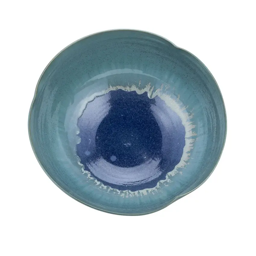 Swirl Bowl Cobalt Green Reaction Glazed