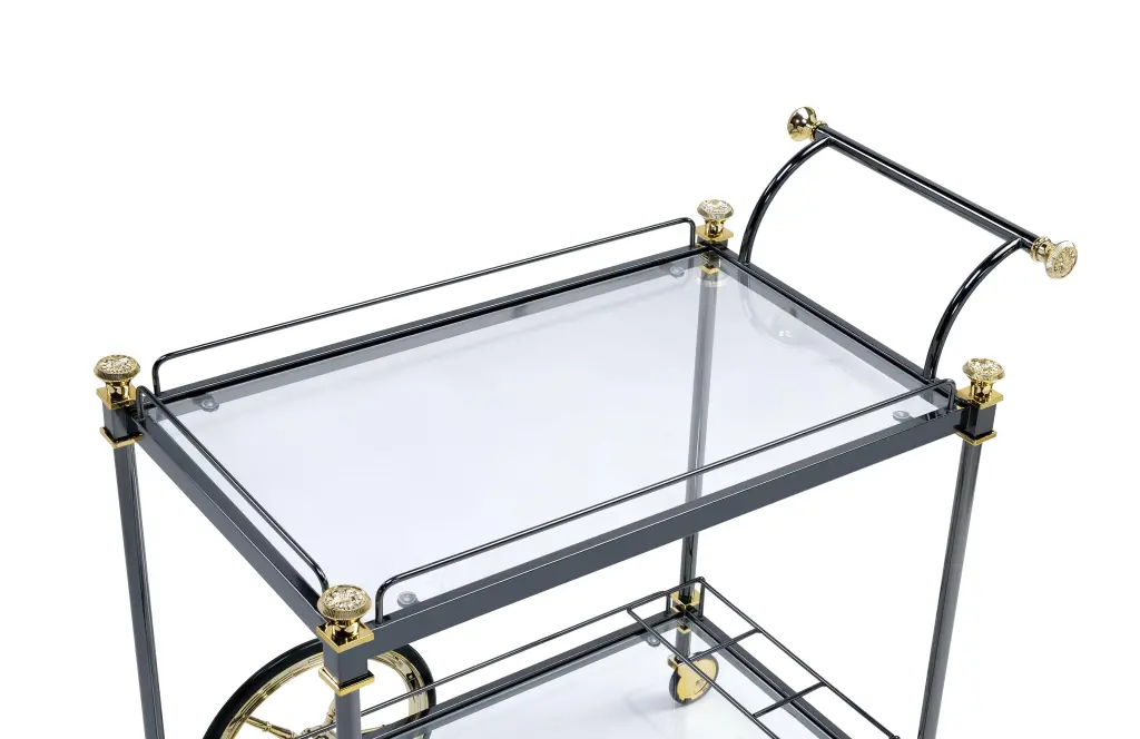 Cyrus Black Gold & Clear Glass Serving Cart Wheels