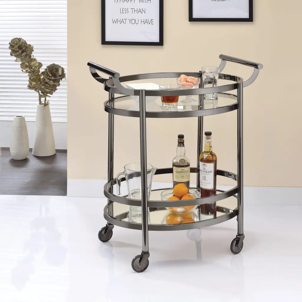 Lakelyn Black Nickel Clear Glass Serving Cart - Mobile Kitchen Bar Cart Shelves