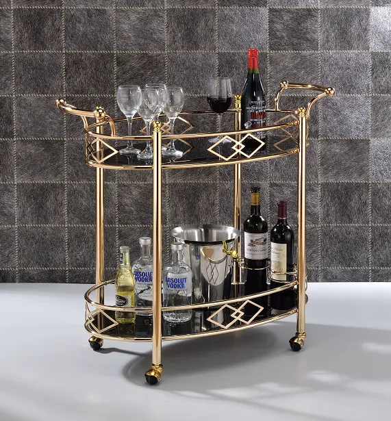 Ottesen Gold and Black Glass Serving Cart Living Room or Bar