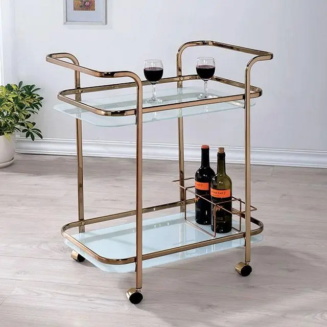 TIANA Champagne Serving Cart Elegant Rolling Bar Cart Entertaining