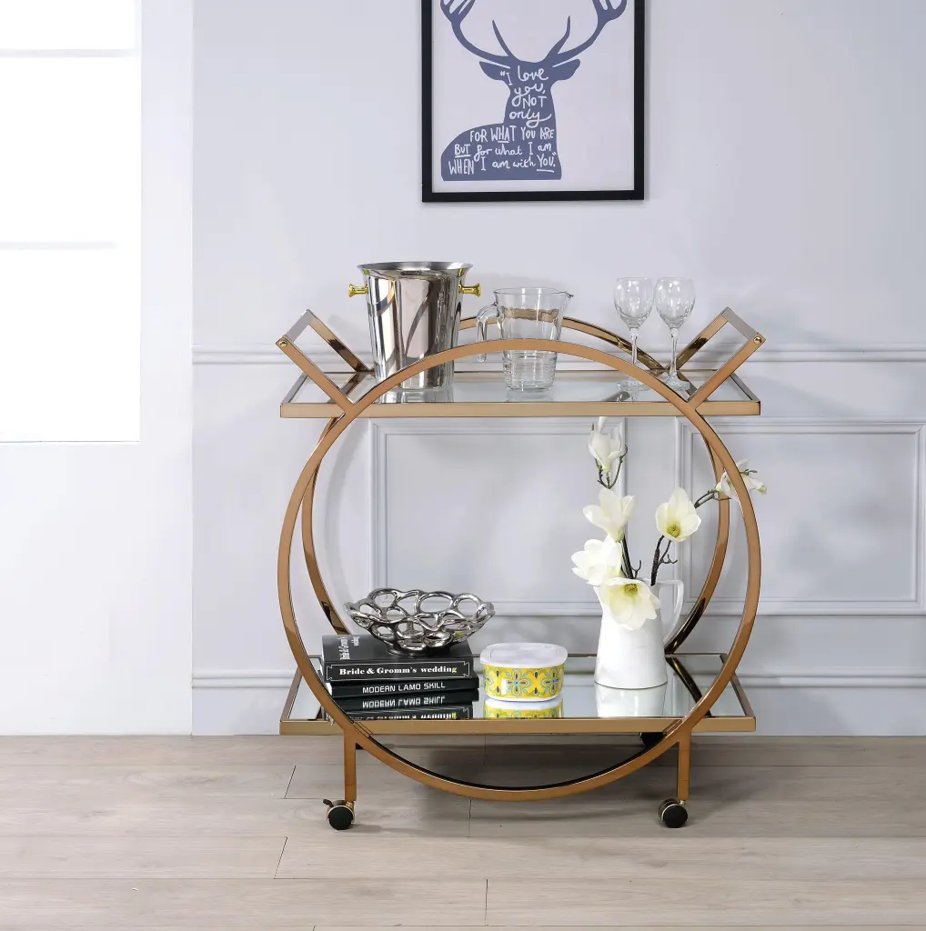 Traverse Champagne & Mirrored Serving Cart - Elegant Bar Cart Entertaining