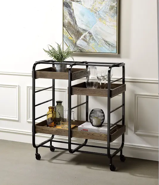 Vorrik Black & Walnut Serving Cart - Mobile Kitchen Island Wheels