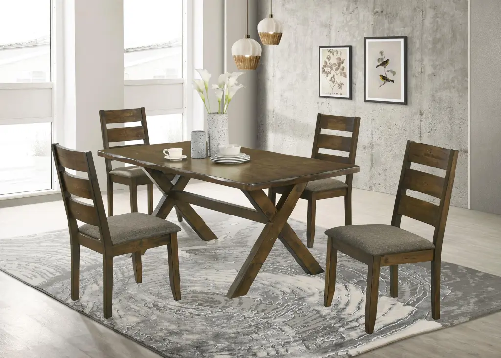 Alston Dining Room Set Knotty Nutmeg and Grey - Complete Table and Chairs