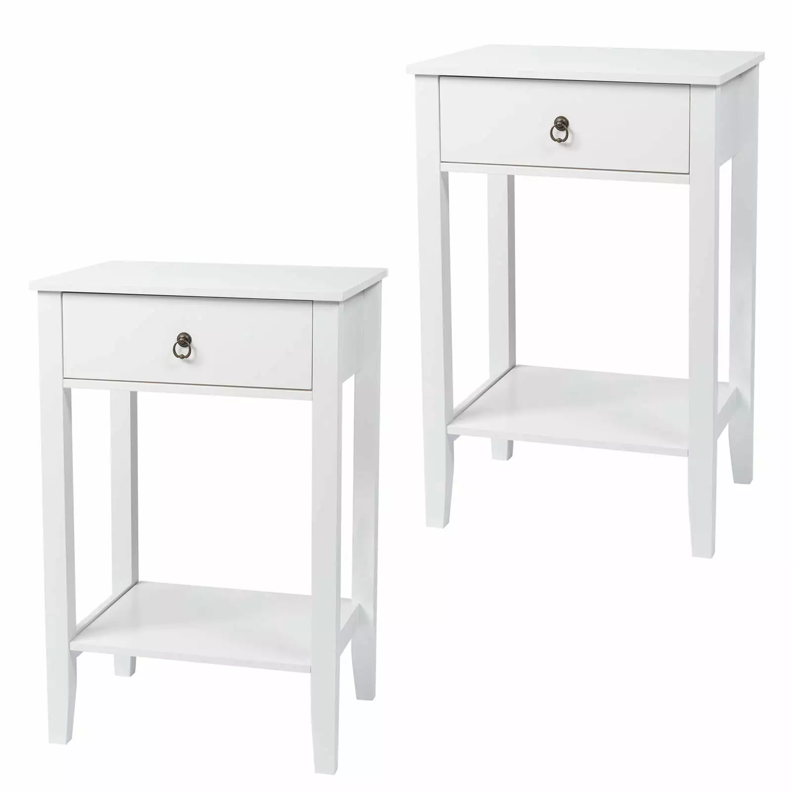 Ktaxon Wooden Side End Table Night Stand - White Storage Shelf Bin Drawer Set 2 FCH