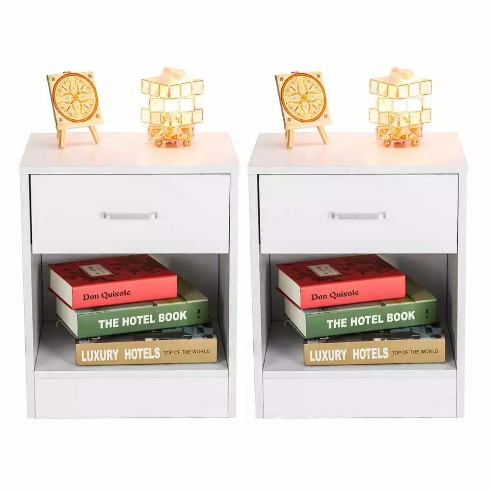 Ktaxon Set 2 Nightstand End Tables - White Bedroom Furniture Drawer
