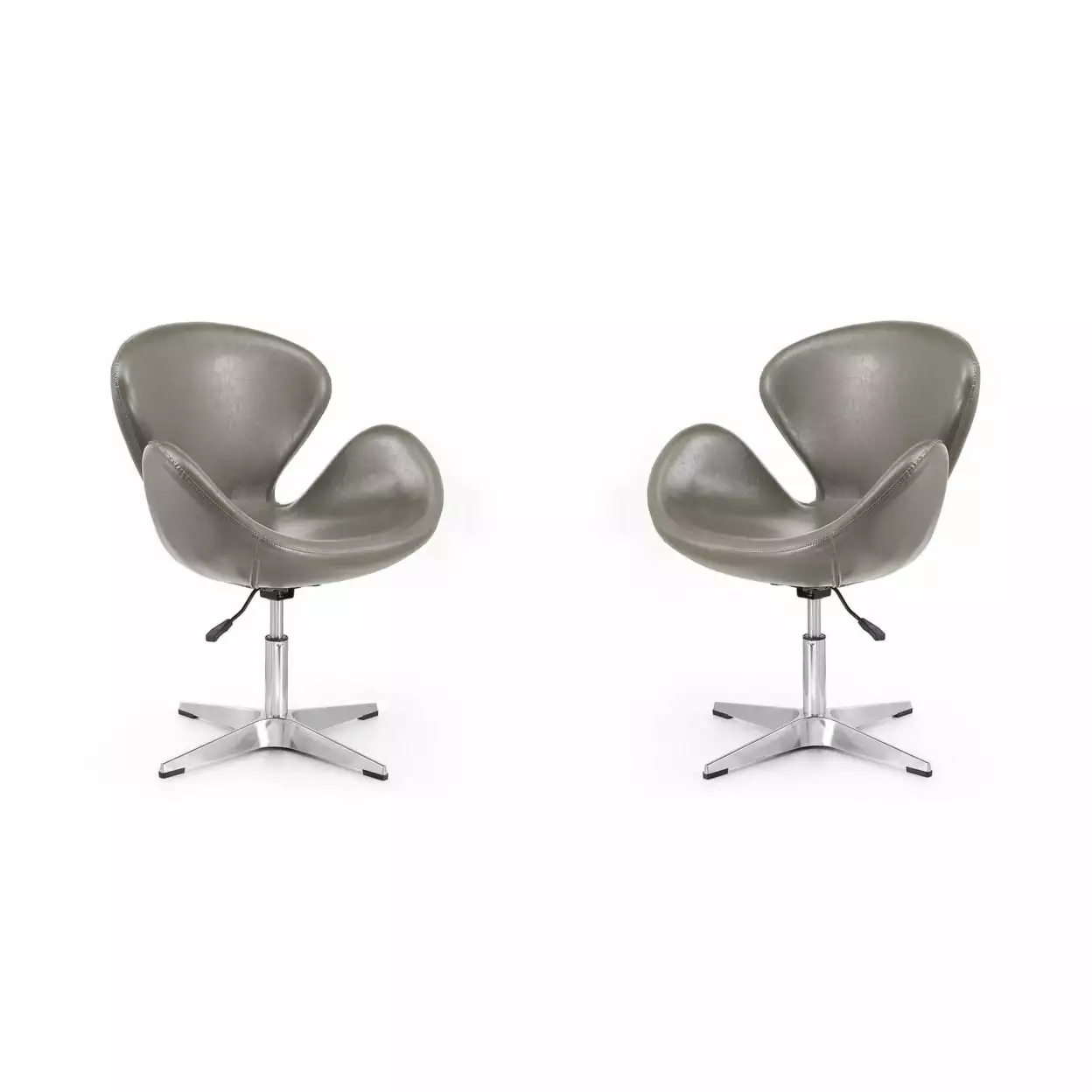 Raspberry Pebble and Polished Chrome Faux Leather Adjustable Swivel Chair Set 2 Manhattan Comfort