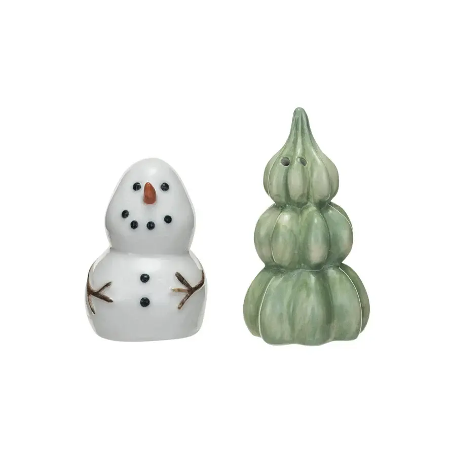 Stoneware Snowman & Tree Salt & Pepper Shakers, Adjust 2