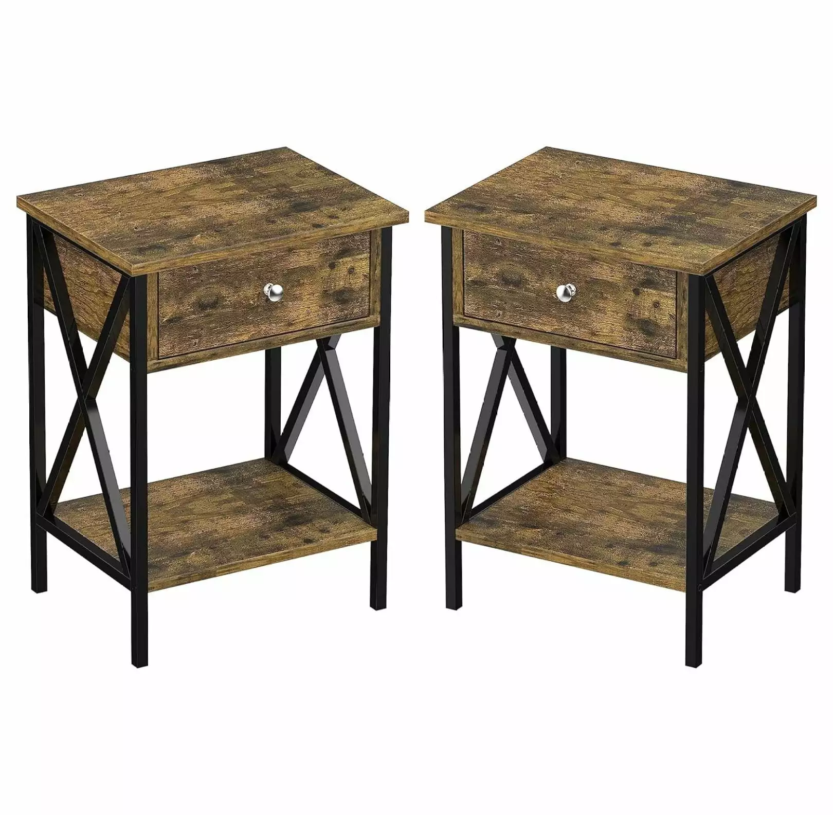 Nightstands Set 2 - Rustic Brown and Black Tall End Tables Bedroom Living Room Office Werqueid