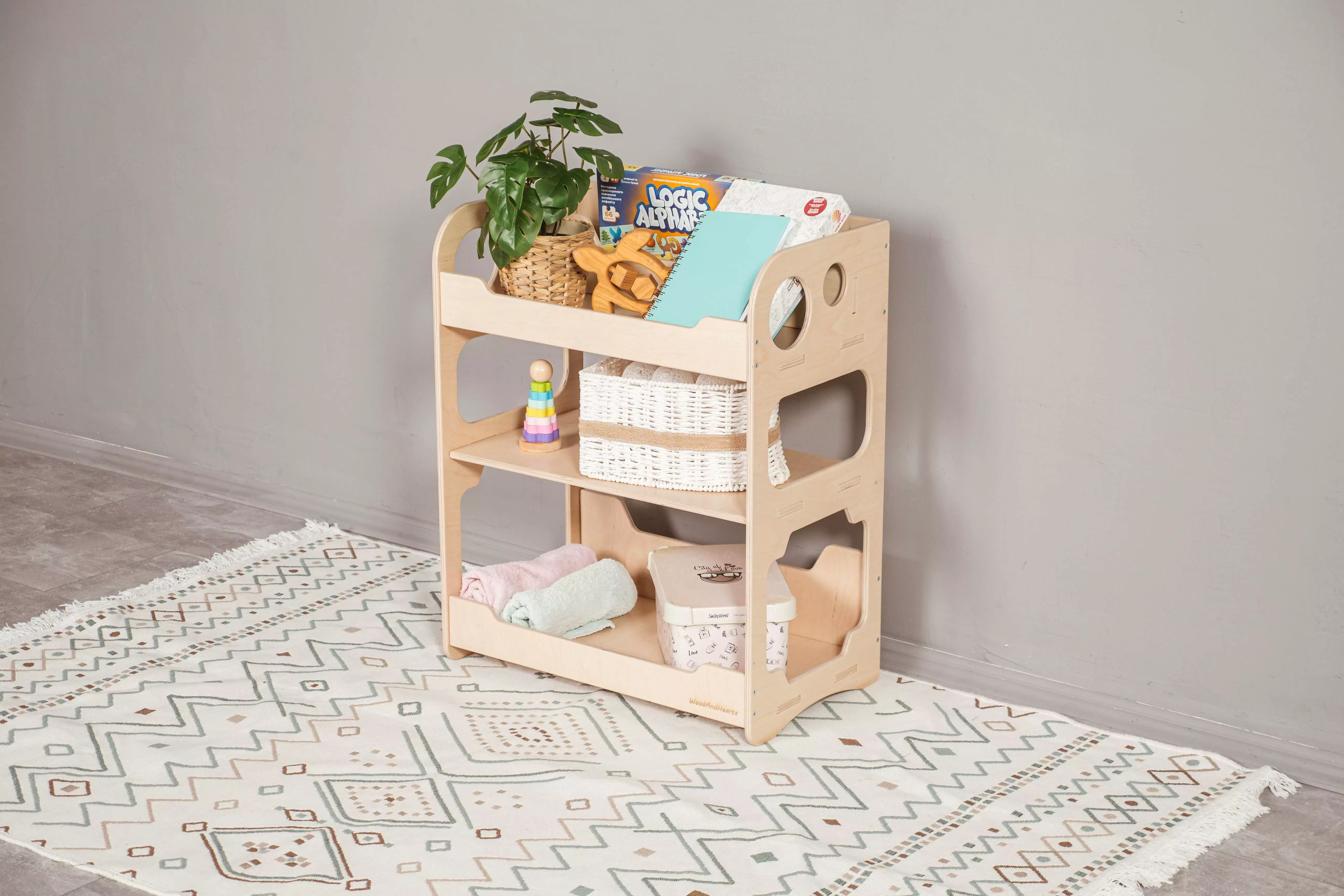 Woodandhearts Montessori Toddler Toy Shelf Open Bookcase Storage Unit Kids 1-6 Years