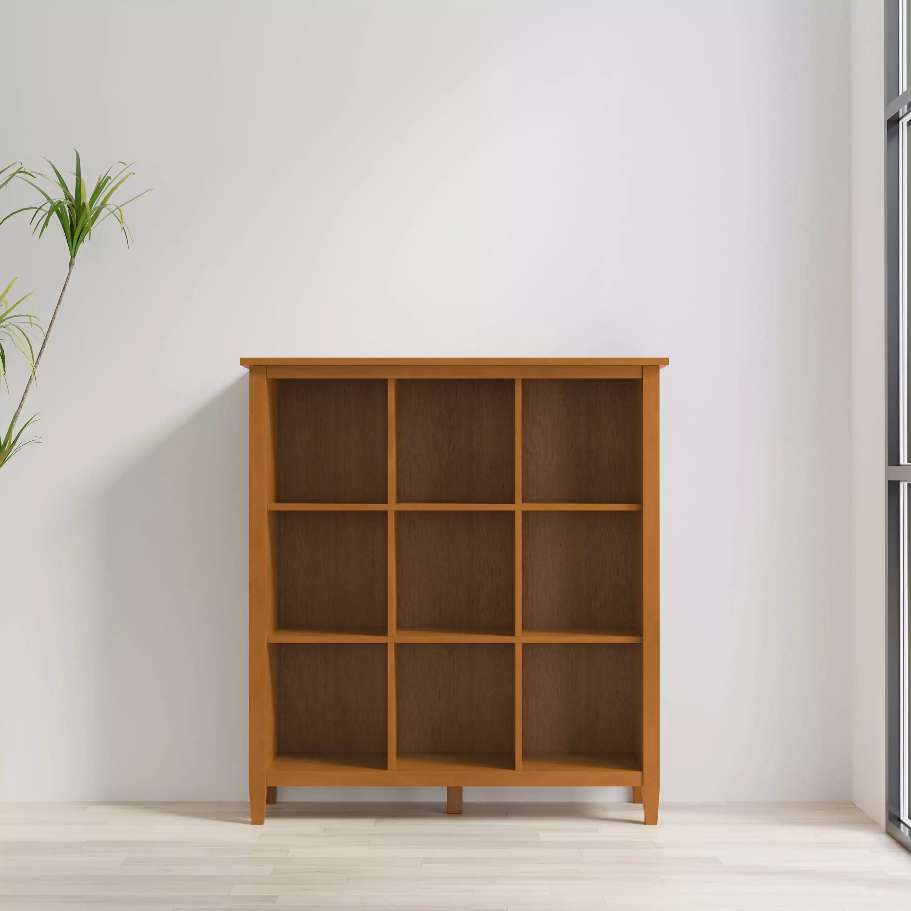 Simpli Home Solid Wood 9-Cube Storage Shelf Transitional Light Golden Brown 48x44