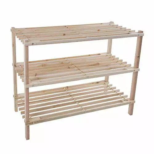 Wood Shoe Rack Storage Bench 3-Tier Space Saver Closet Bathroom Kitchen Entry Organizer Lavish Home Benches