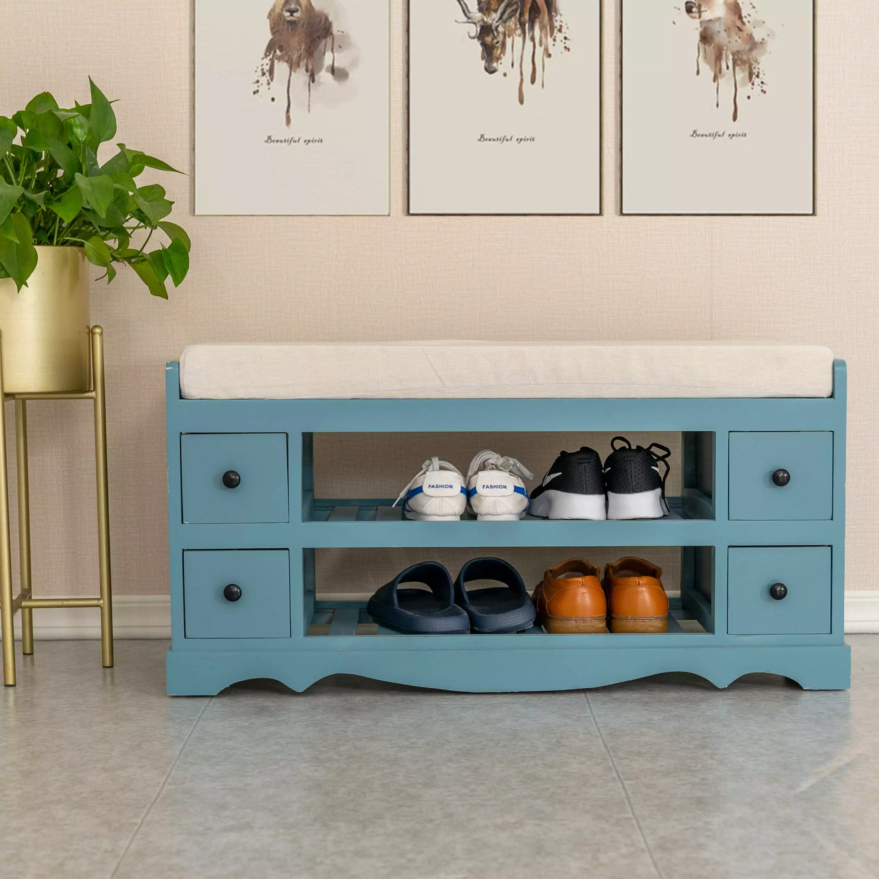Prime Garden 2 Tier Shoe Storage Bench Organizer Entryway Hallway Living Room Blue Benches