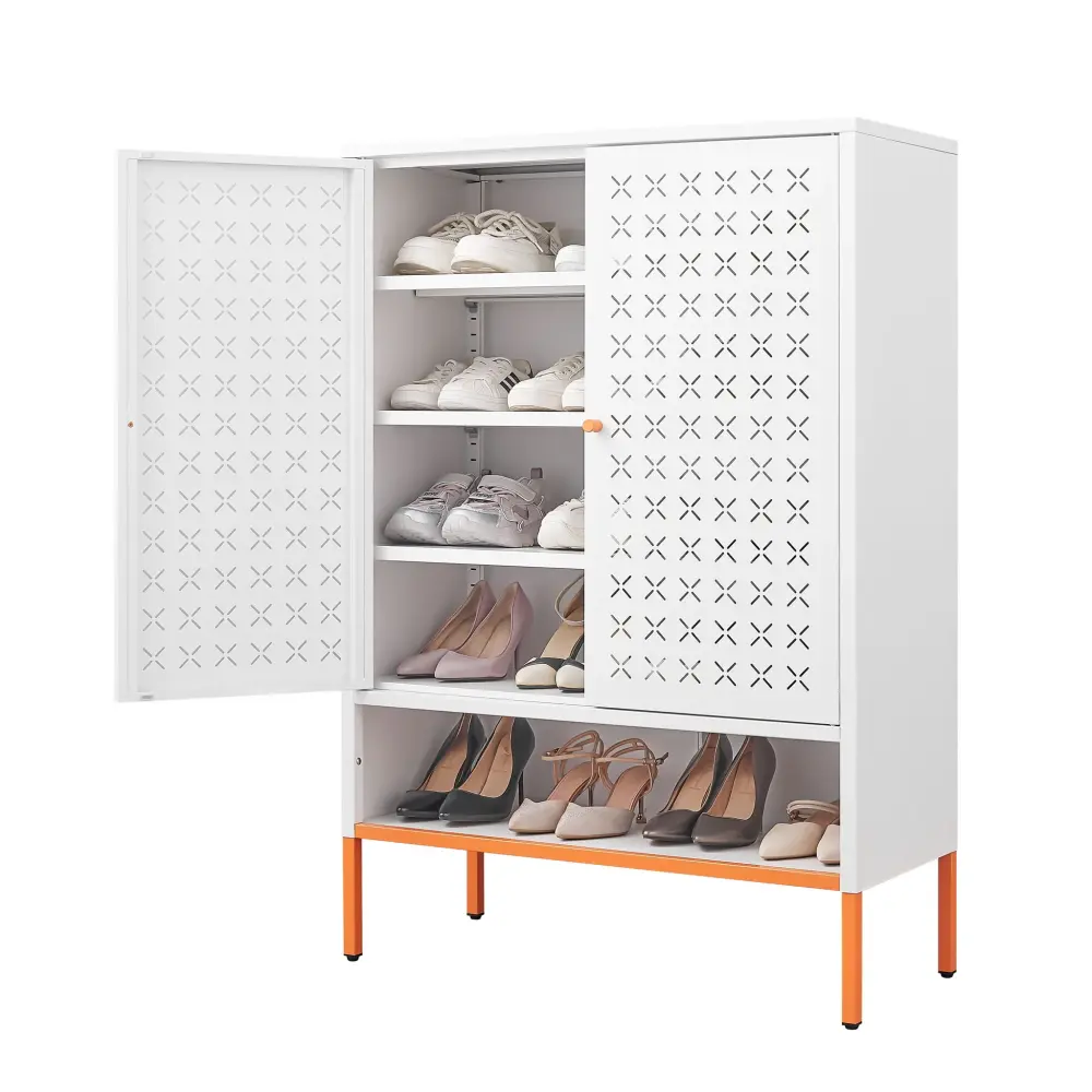 Grid Double Door Shoe Cabinet Adjustable Compartments And Moisture-Proof Design Steel