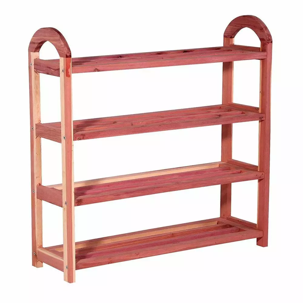 Household Essentials 4-Tier Cedar Shoe Rack Organizer Closet or Entryway Benches