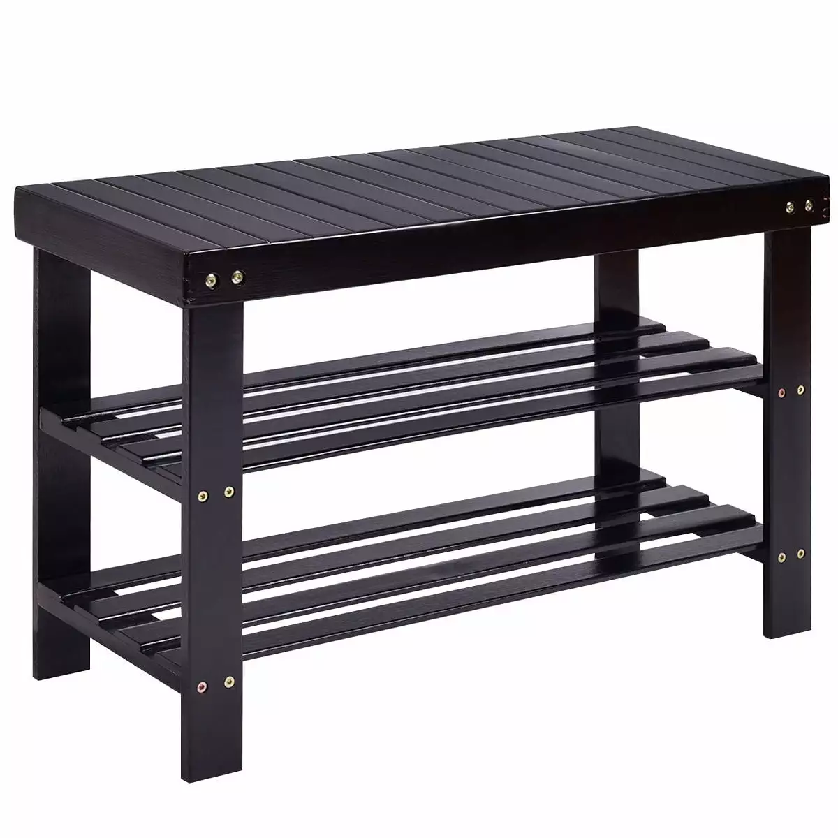Costway 3 Tier Bamboo Shoe Rack Bench Storage Shelf Organizer Entryway Home Furniture Black Benches