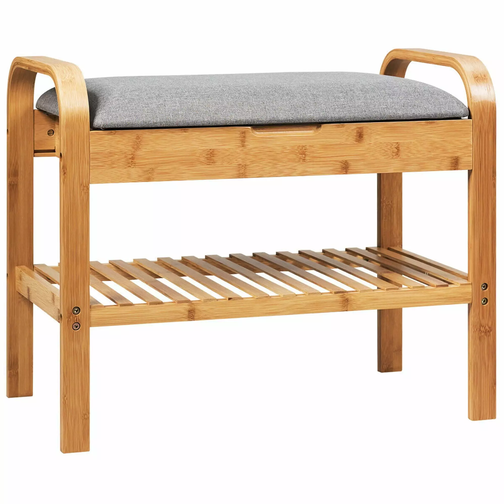 Gymax Shoe Rack Bench Bamboo Cushioned Seat and Storage Shelf Padded Seat Shoe Bench Entryway Benches