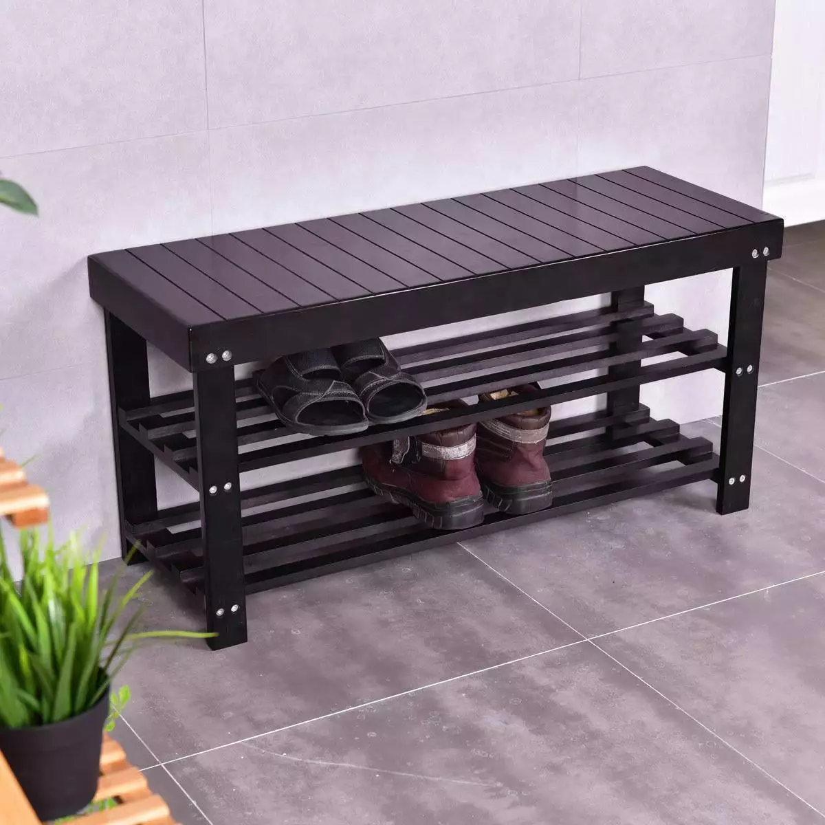 Ktaxon 36 Solid Wood Shoe Bench 3-Tier Shoe Storage Rack Organizer Entryway Hallway Closet Living Room Bathroom Espresso F...