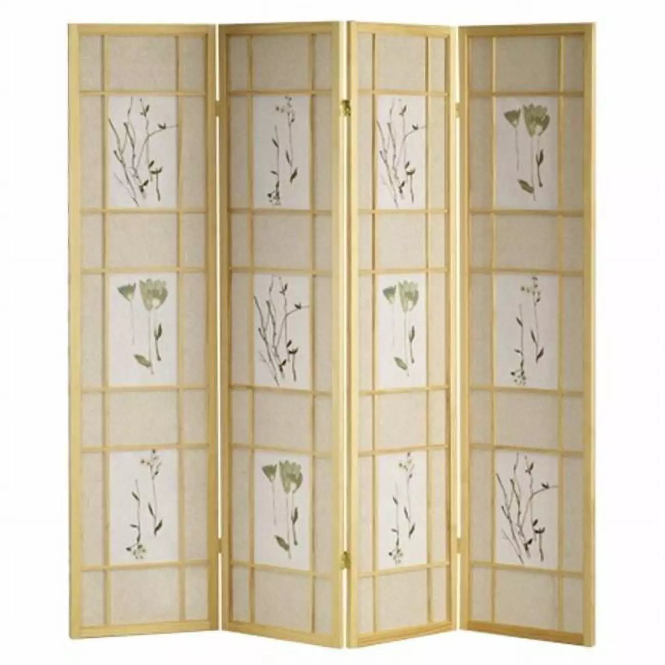 R5442 4 Panel Shoji Screen Room Divider Natural Wood Folding Partition Privacy Screen ManMade